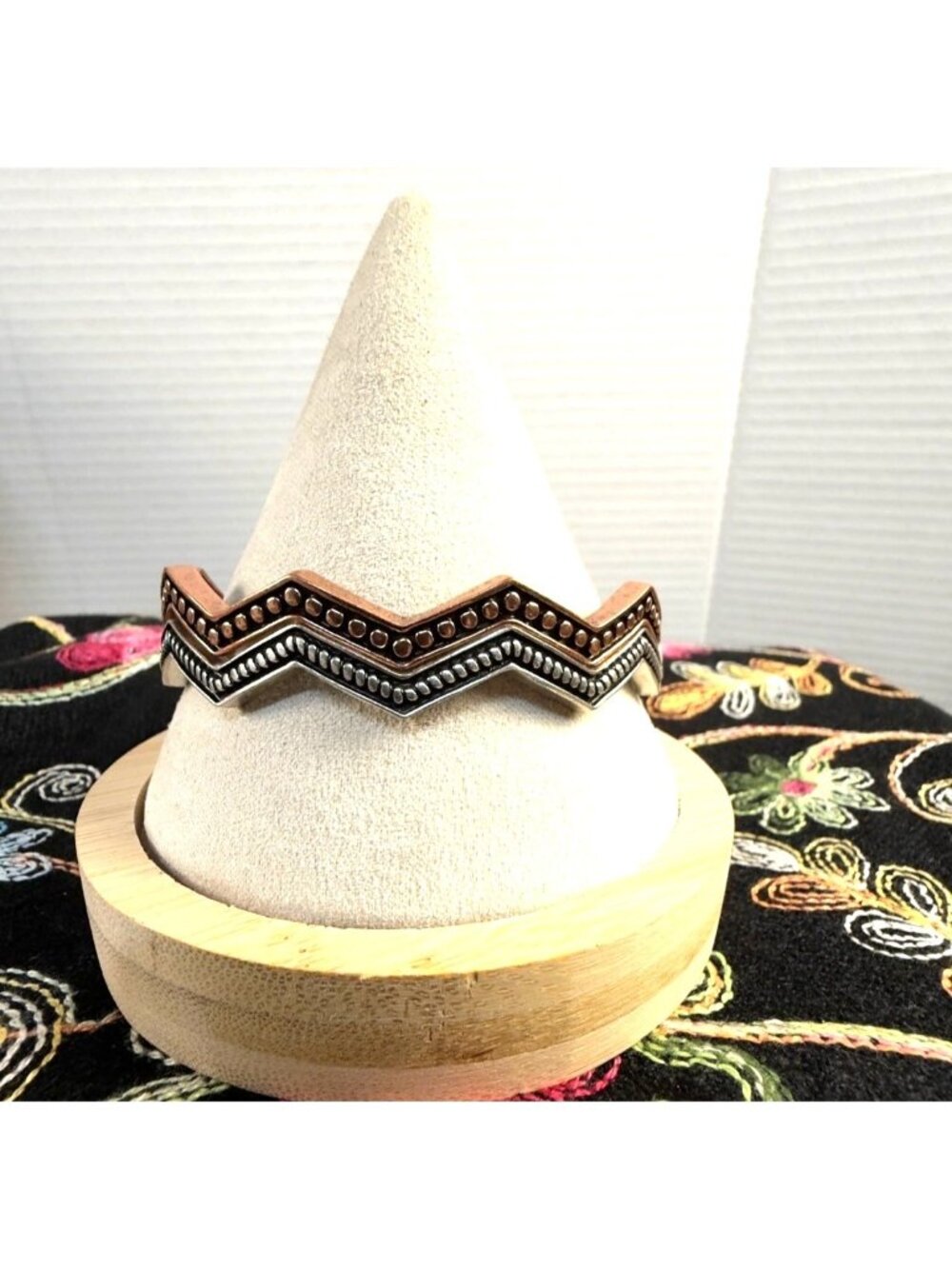 Vintage Mixed Metal Zigzag Chevron Cuff Bracelet